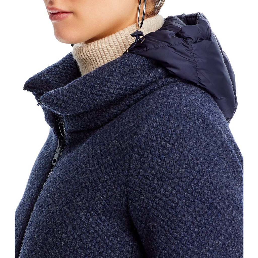 Herno Funnel Neck Wool Knit Overlay Down Puffer Coat/Jacket, Navy, 38eu, 2us — image 7 of 8